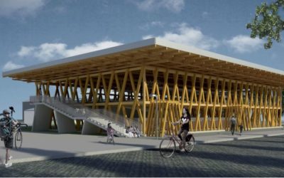 Am Eberswalder Bahnhof entsteht ein hölzernes Fahrradparkhaus