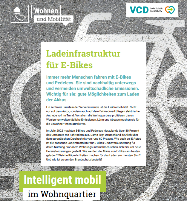 Infoblatt des VCD zur Ladeinfrastruktur für E-Bikes